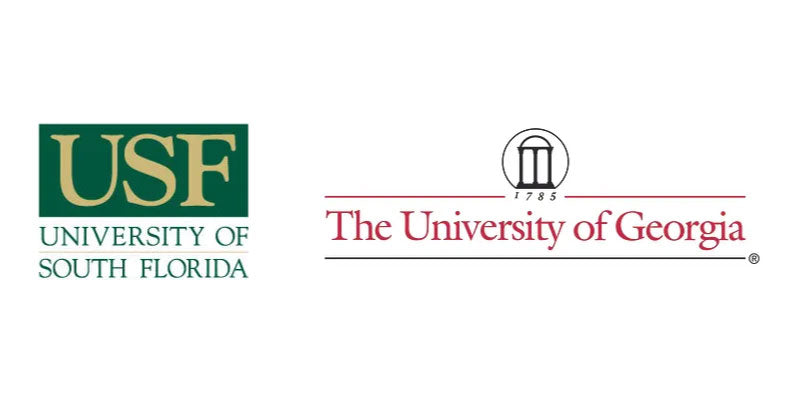 Los logos de la University of South Florida (USF) y de The University of Georgia. 